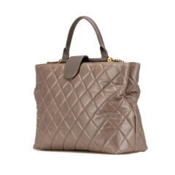 Chanel Handbags - Chanel Gray Shoulder Matelasse Tan Leather Handbag Beige Coco Crossbody Greige